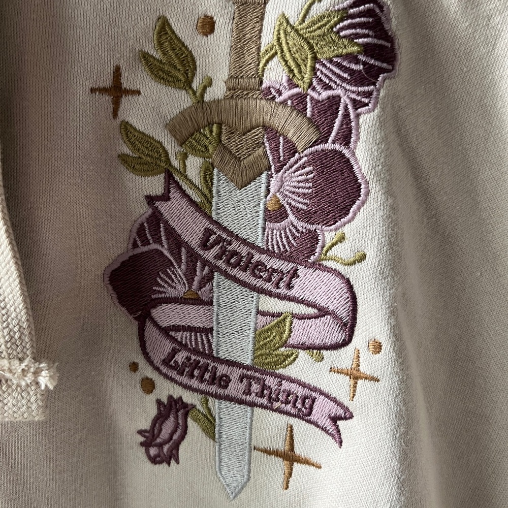 Fourth Wing Embroidered Cream zip up Hoodie